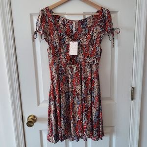 NWT Free People Black Red Floral Front Cutout Miss Right Mini Dress Size Small